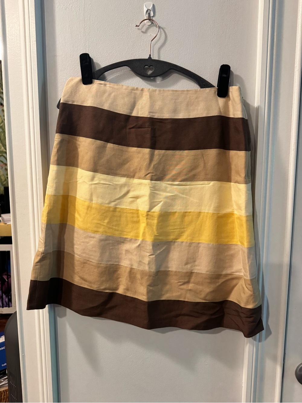 LOFT Striped A-Line Skirt in Yellow, Brown and Cream